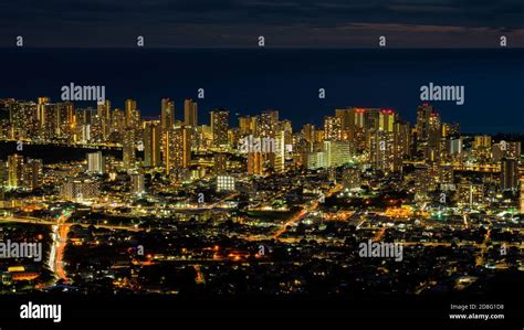 Honolulu City Skyline and Night Lights Stock Photo - Alamy