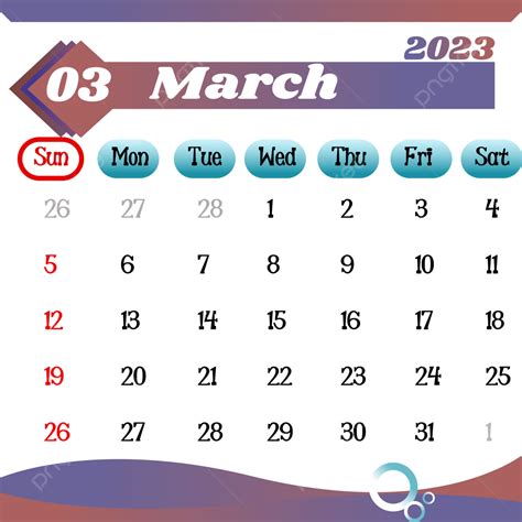 March 2023 Calendar Gradient Color March 2023 Year Calendar Png And