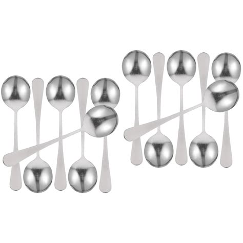 12 Pcs Metal Soup Spoons Stainless Steel Soup Spoons Metal Mixing