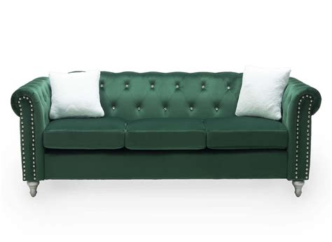 Canape Places Capitonne Chesterfield En Velours Vert Garry Dip