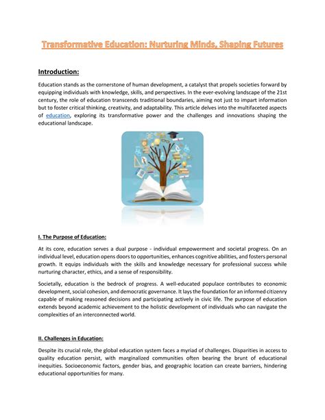 Transformative Education Nurturing Minds Shaping Futures Pdf