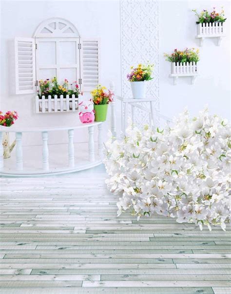 ABPHOTO Polyester 5x7ft Wooden Floor White Room Flowers Photography