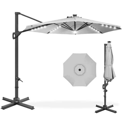 Best Choice Products 10 Ft Fog Gray 360 Degree Solar Led Cantilever Offset Patio Umbrella