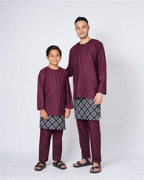 Bangsawan Baju Melayu Set Kids Burgundy Kurta Boys