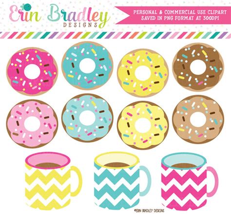 Coffee and Donuts Clipart Clip Art Personal & Commercial Use Instant Download - Etsy