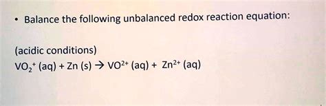 Solved Balance The Following Unbalanced Redox Reaction Equation