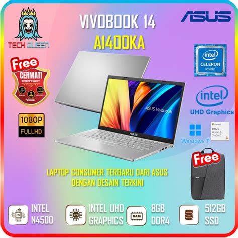 Promo ASUS VIVOBOOK 14 A1400KA INTEL CELERON N4500 8GB 512GB W11 OHS 14