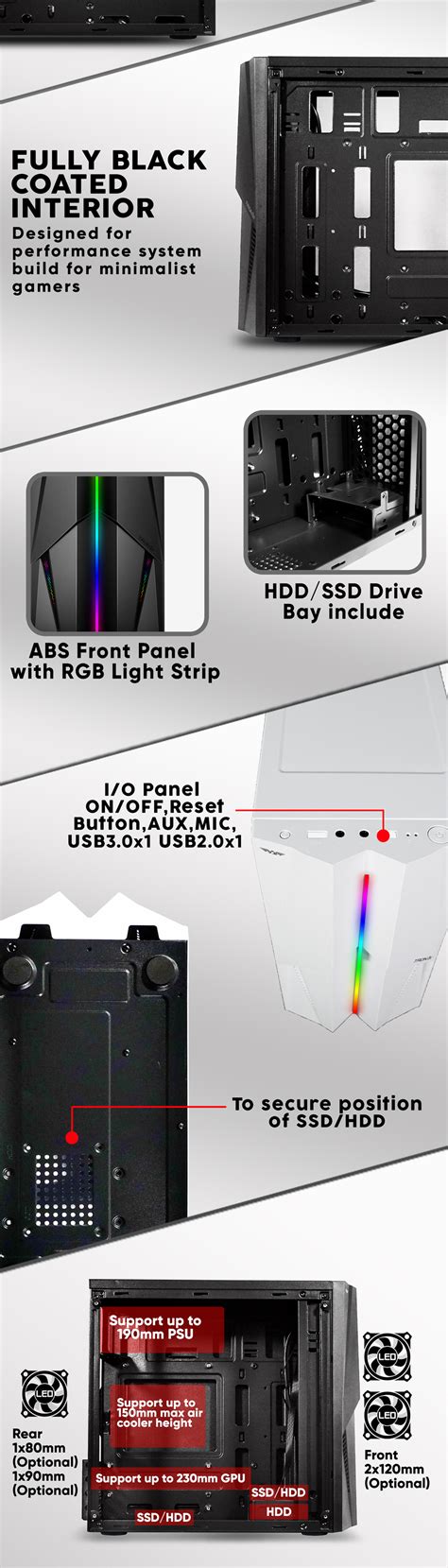 Armaggedon Tron X Matx Pc Gaming Case Rgb Light Strip Front Panel