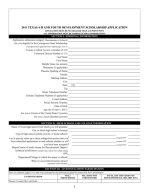 Fillable Online Agrilife Youth Scholarship Application Msword