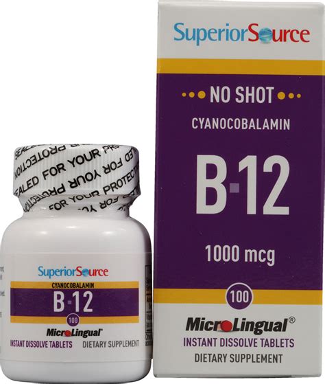 Superior Source No Shot B 12 Cyanocobalamin 1000 Mcg 100 Instant Dissolve Tablets Vitacost