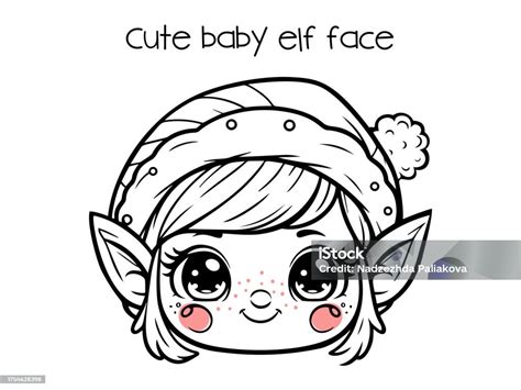 Cute Christmas Elf Face Santas Helper Line Drawing Vector Illustration