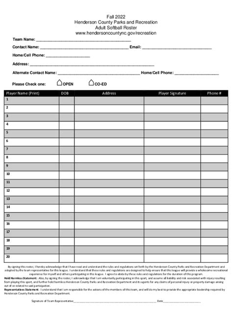 Fillable Online Henderson County Parks Recreation Fax Email Print