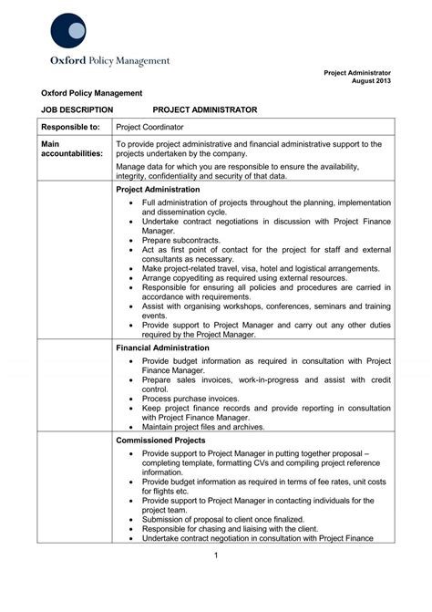 Project Administrator Job Description Oxford Policy Management