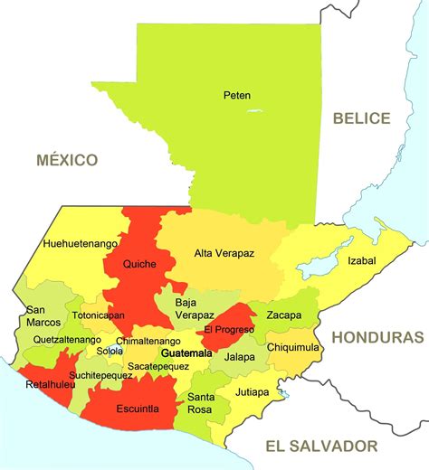 Mapa de Guatemala con sus departamentos | Guatemala, Mapa politico