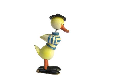 Vintage Wooden Duck Bobble Head Toy 1950s Nodder Head Duck Figure Toy