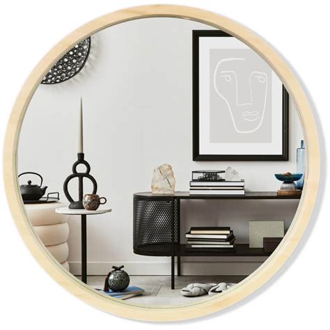 Walplus Classic Natural Wooden Round Mirror 70cm Wilko