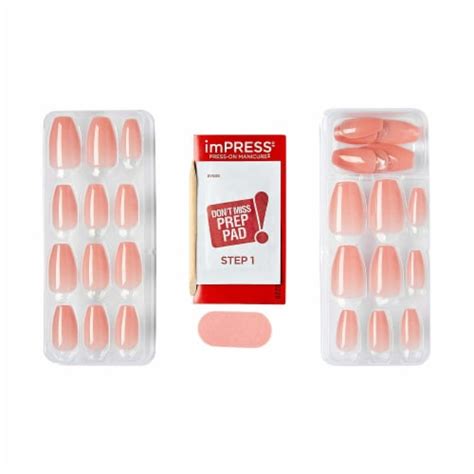 Kiss Impress Bare But Better Medium Coffin Gel Press On Nails Glossy