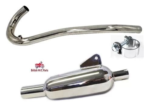 BSA C15, C15T, B40, B44VS Exhaust Pipe / Silencer and Clamp 41-2725 41-2722