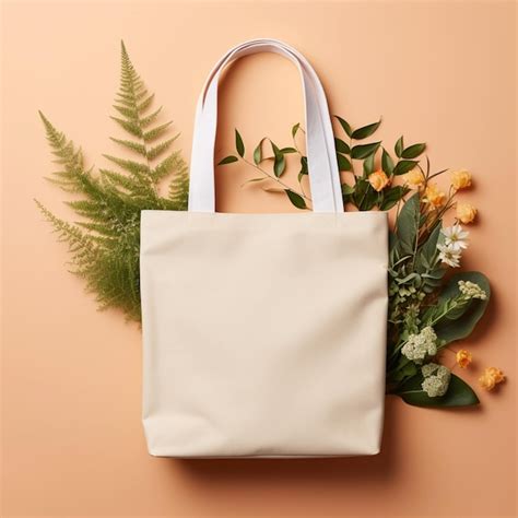 Premium Photo There Is A White Bag With Flowers And Leaves On A Pink