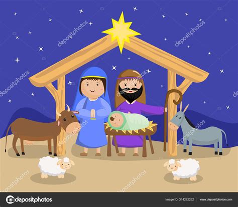 Three Wise Men Bring Presents To Jesus In Christmas Nativity Scene