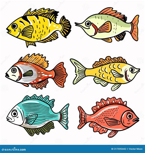 Seis Coloridas Ilustraciones De Peces Tropicales Varias Especies