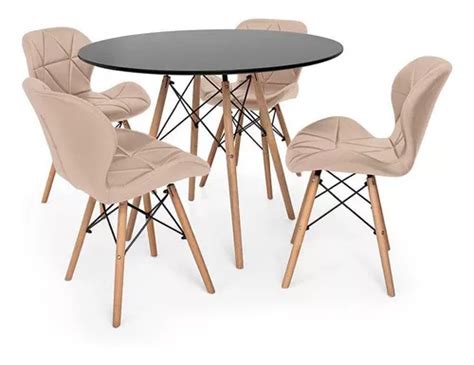 Kit Mesa Jantar Eiffel 100cm Preta 04 Cadeiras Slim Cor Nude