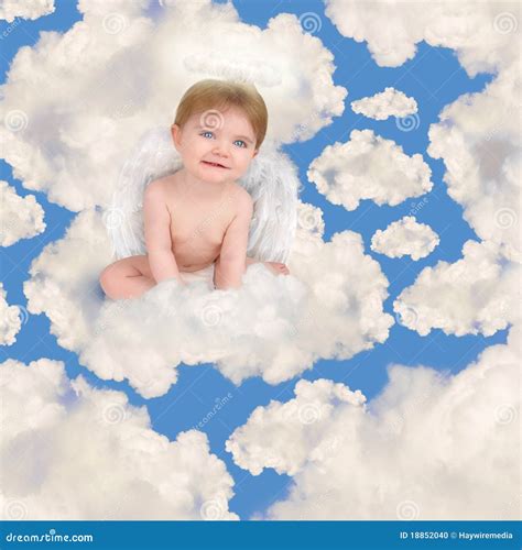 Baby Angel With Wings Sitting In Clouds Stock Photo Image Of Beauty