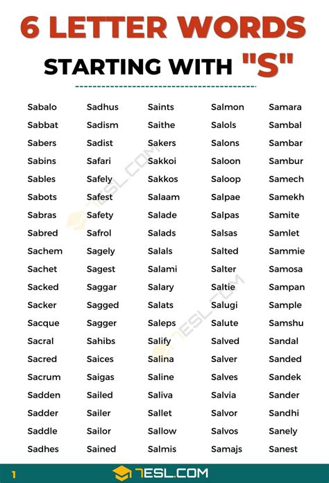 6 Letter Words Starting with S (250+ Words in English) • 7ESL