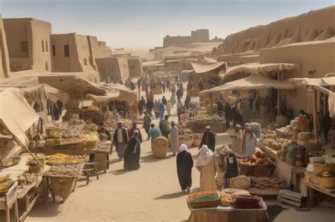 Busy Marketplace Bustling With Life And Trade Among The Ancient