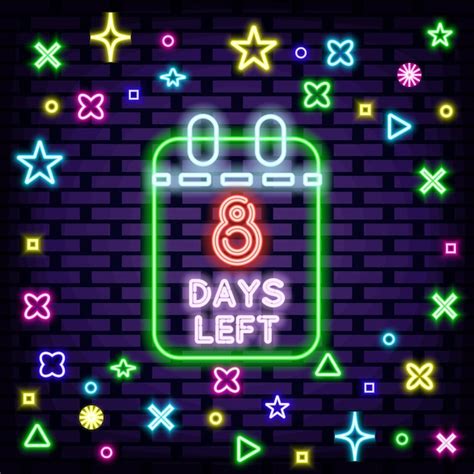 Premium Vector 8 Days Left Badge In Neon Style On Brick Wall