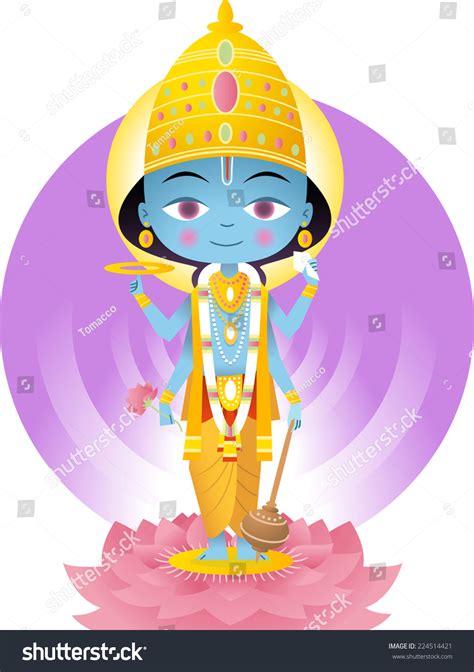 Hindu God Vishnu Cartoon Illustration Stock Vector Royalty Free