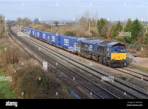 Drs Class 66 Diesel Locomotive 66421 Pulls Into Elford Loop With A Tees Dock Daventry Tesco