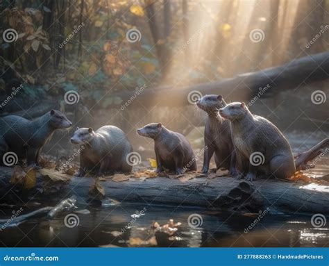 Group of Otter in Natural Habitat (generative AI Stock Illustration - Illustration of water ...