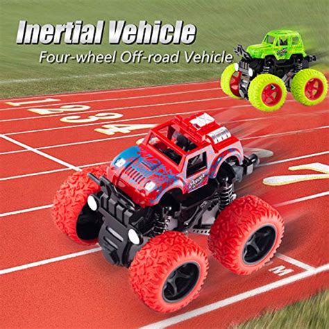 4 Pack Monster Truck Toys - Friction Powered Push and Go Toy Cars, Inertia Car Toy Set Stunt Toy ...