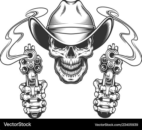 Vintage monochrome skull in cowboy hat Royalty Free Vector