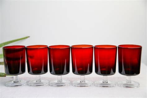 Vintage Mcm Ruby Red Glass Coupes By Luminarc Of France Set Of Six Etsy