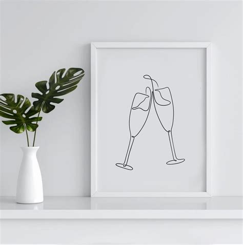 Champagne Glasses Line Art Print Cheers Kitchen Poster Art Simplistic