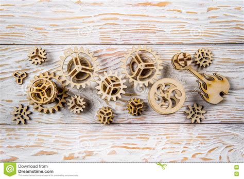 Gears Are On The Table Stock Photo Image Of Wood Mechanism 70709474