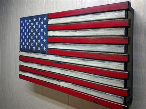 American Furniture Classics Model LRG2COMP Large American Flag Wall Hanging Gun Concealment with ...