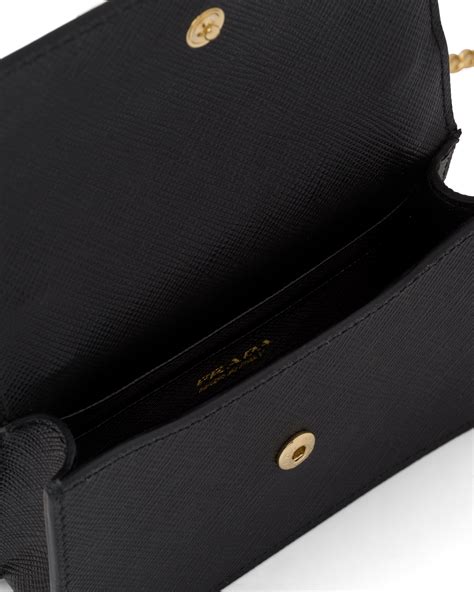 Saffiano Leather Card Holder With Shoulder Strap Prada