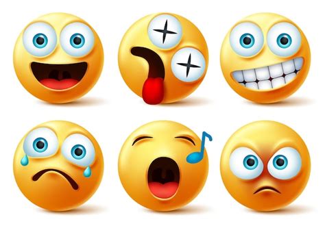 Conjunto De Vectores De Cara Emoji Emojis O Caras Lindas De Emoticonos