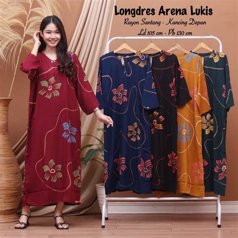 Jual Longdres Motif Daster Lengan Panjang Busui Kancing Depan Bahan