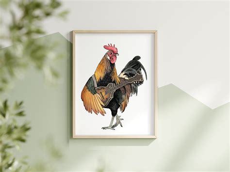 Bluegrass Rooster Art Print Mandolin Musical Nursery Chicken Farm