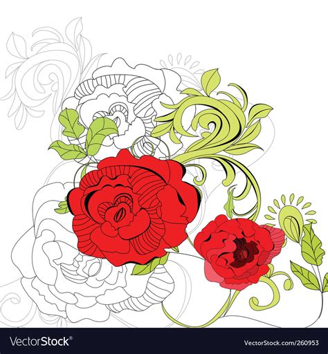 Floral background with red flowers Royalty Free Vector Image