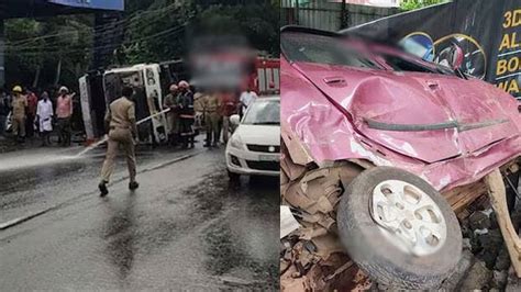 മലപ്പുറത്ത് വൻ അപകടം മറിഞ്ഞ ലോറി കാറിനെയും സ്കൂട്ടറിനെയും ഇടിച്ച് തെറിപ്പിച്ചു രണ്ടുപേർക്ക്