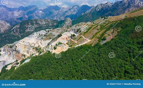 Aerial Forward Revealing Shot Of Marble Quarry In Apuan Alps Carrara