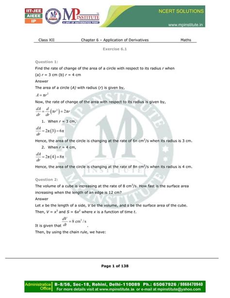 Chapter Application Of Derivatives Pdf