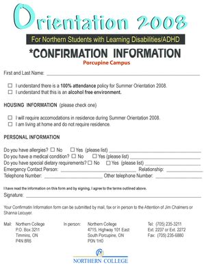 Fillable Online Disabilities Centre Orientation Confirmation Form