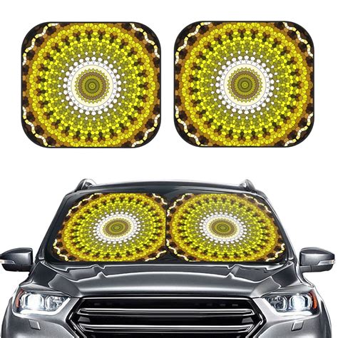 Bingfone Yellow Mandala Windshield Sun Shade 2 Piece Foldable Car Front