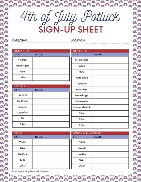 7 Free Printable 4th Of July Potluck Sign Up Sheets